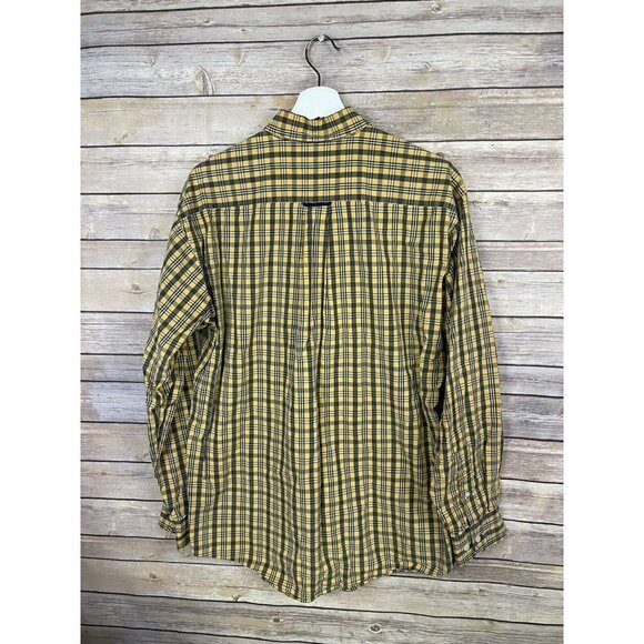American Eagle Mens Small Button Down Shirt Long Sleeve Plaid Yellow Blue - Picture 5 of 9